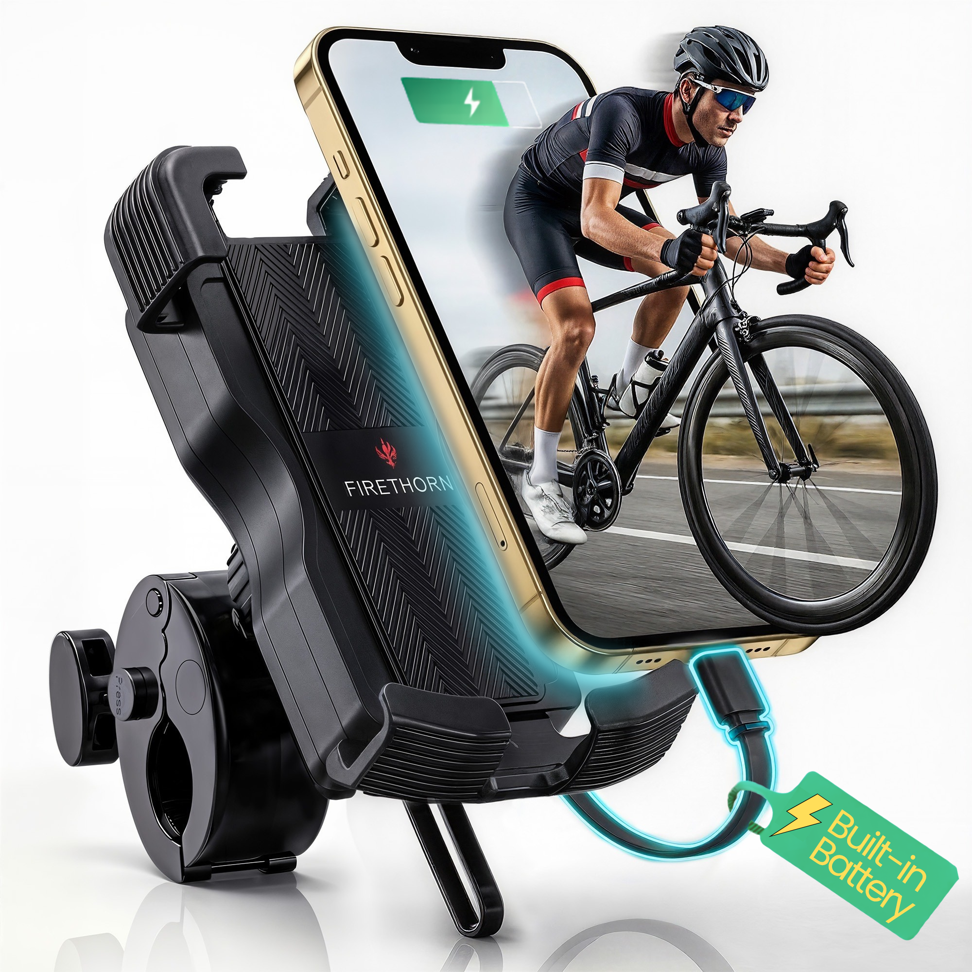 Firethorn Bike Phone Holder with Built-In Rechargeable Battery