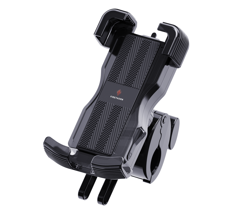 Front angled view of rechargeable bike phone mount