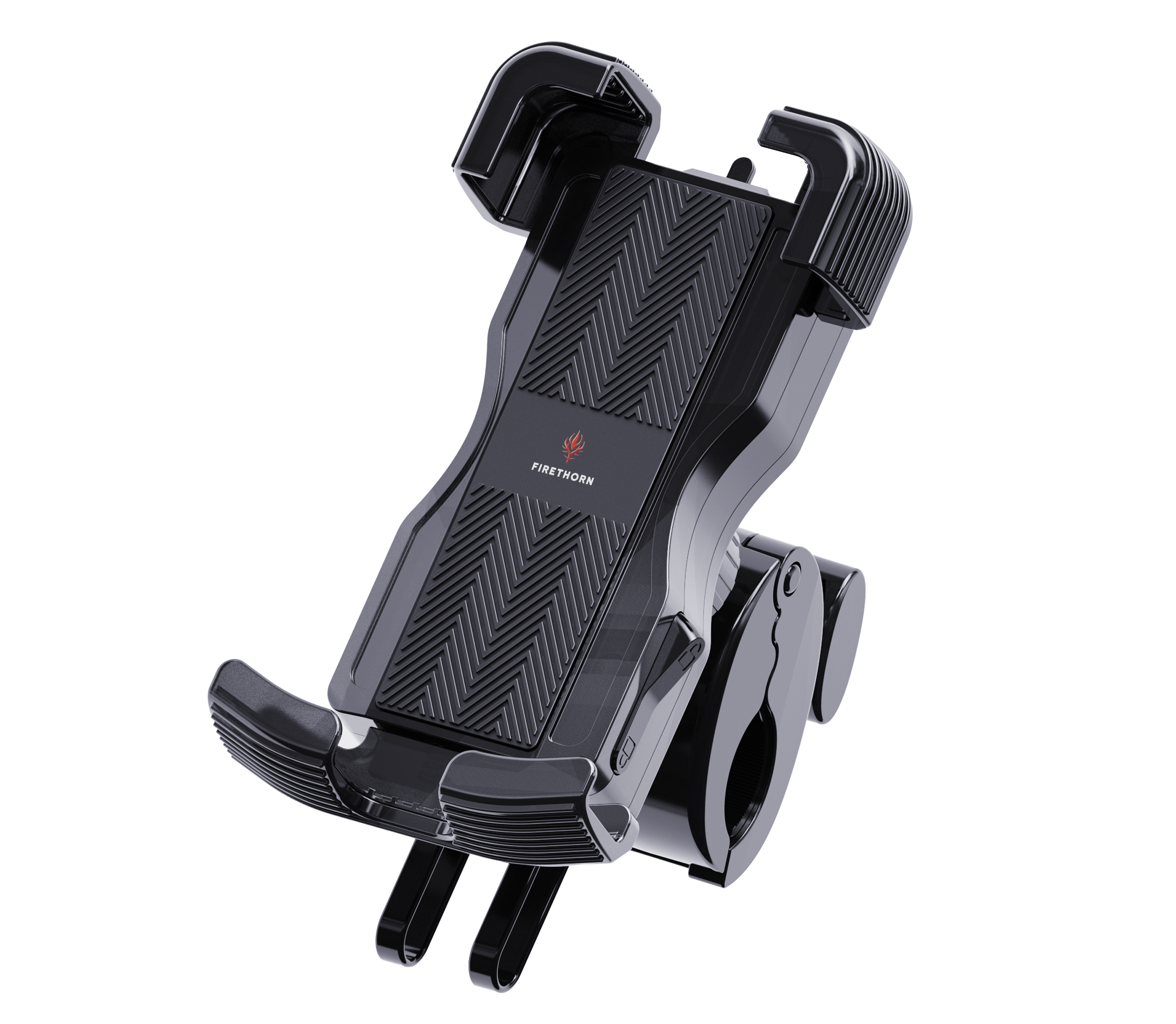 Front angled view of rechargeable bike phone mount